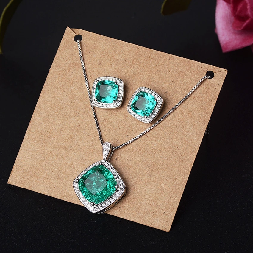 Fashion Classic Square AAA Cubic Zircon Dubai Wedding Jewelry Sets for Women Earrings &amp Chain Necklace Set | Украшения и