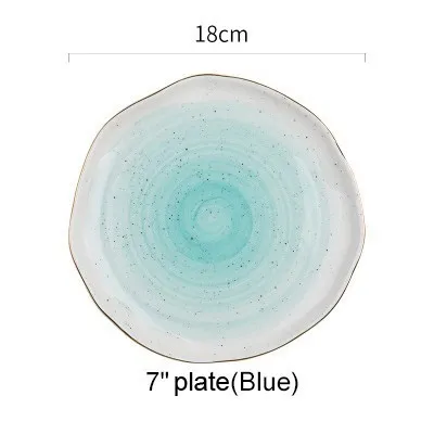 Европейская настоящая золотая полоса пятно керамическая тарелка чаша 4 дюймов 6 дюймов 7 дюймов фарфоровая тарелка для рыбы - Цвет: 7 inch green