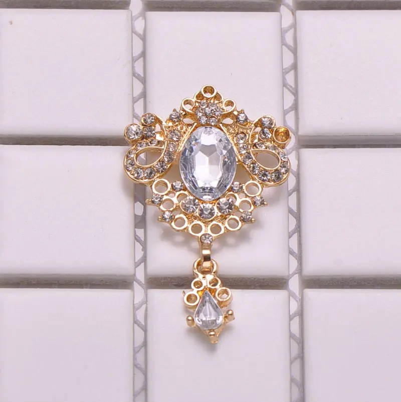 light gold plating M0506) 50 шт./лот/, 32 мм x 50 мм, металлическая брошь-букет из страз с булавкой, серебряный или светло-золотой цвет - Окраска металла: light gold plating