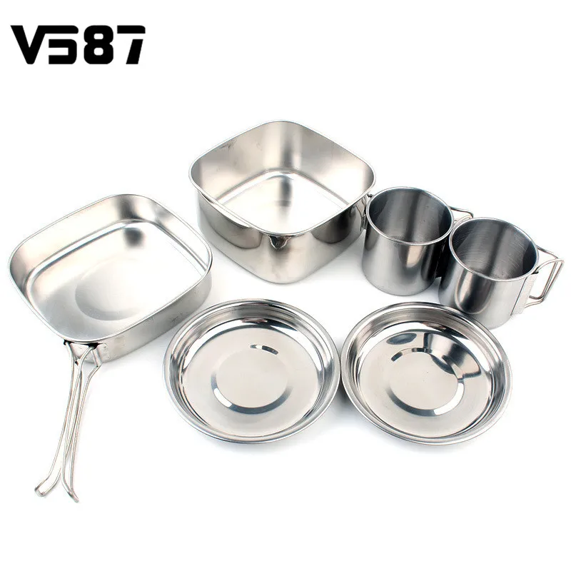 

Stainless Steel 6Pcs/Set Cookware Set Home Frying Pan Plate Cup Kitchen Cooking Tools Kit Outdoor Picnic Camping Accessories