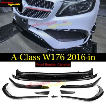 

For Mercedes A Class W176 Front Bumper Lip Splitter Canards 8pcs ABS Gloss Black A45 Style A180 A200 A220 A250 Facelift 2016-18