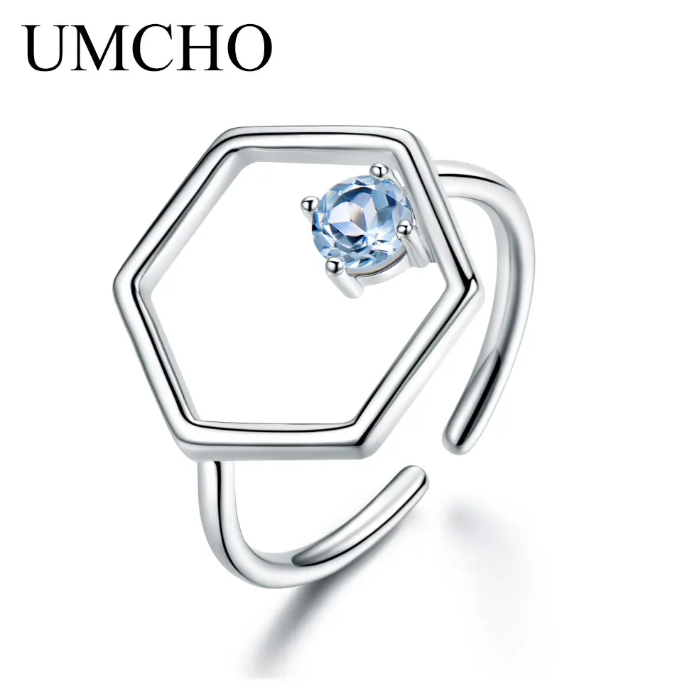UMCHO, натуральный голубой топаз, драгоценный камень, настоящее 925 пробы, серебряные кольца для женщин, юбилей, свадьба, хорошее ювелирное изделие, новинка