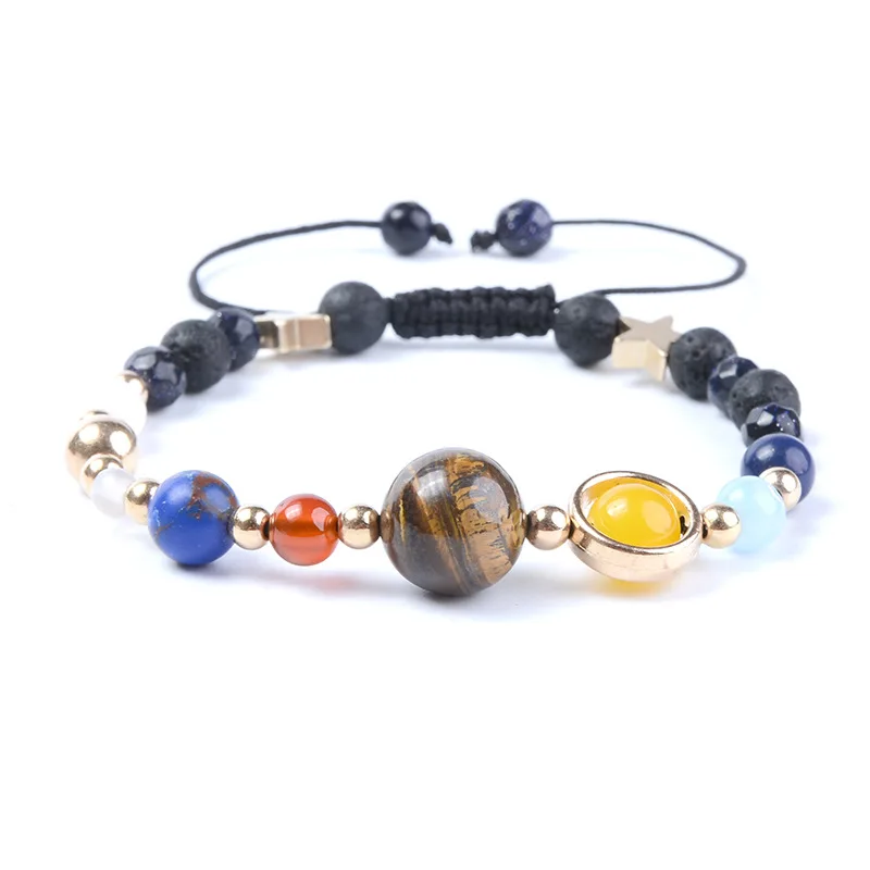 Handmade Universe Galaxy the Eight Planets Solar System Star Natural Stone Beads Bracelet Bangle for Women Men Gifts | Украшения и