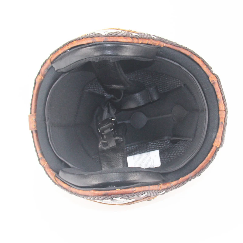 Vintage Leather Motorcycle Open Face Half Helmet 3/4 black cool and high quality black