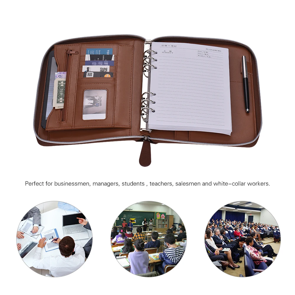 

Aibecy Brown Professional PU Leather Portfolio Business Portfolio Holder Organizer Folder Document Storage with Zippered