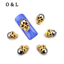 10pcs New Design Rhinestone Gold Skull Nail Art Decoration 3d Metal Alloy Charms Party Manicure Nail Tools