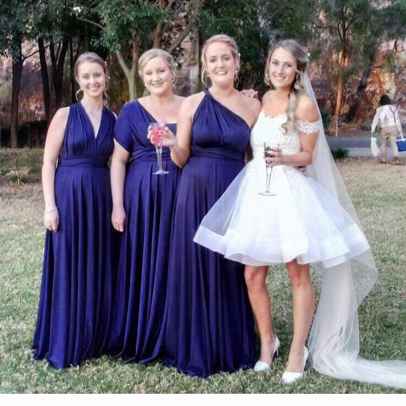 Темно-синее многоканальное платье подружки невесты длинное платье с запахом платье выпускного вечера плюс размер Макси платье с рукавами