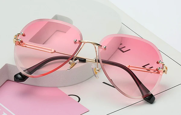 Gold Pink Новинка, брендовые дизайнерские Винтажные Солнцезащитные очки без оправы для женщин и мужчин, ретро очки с градиентными линзами для женщин, UV400 - Цвет линз: Gold Pink
