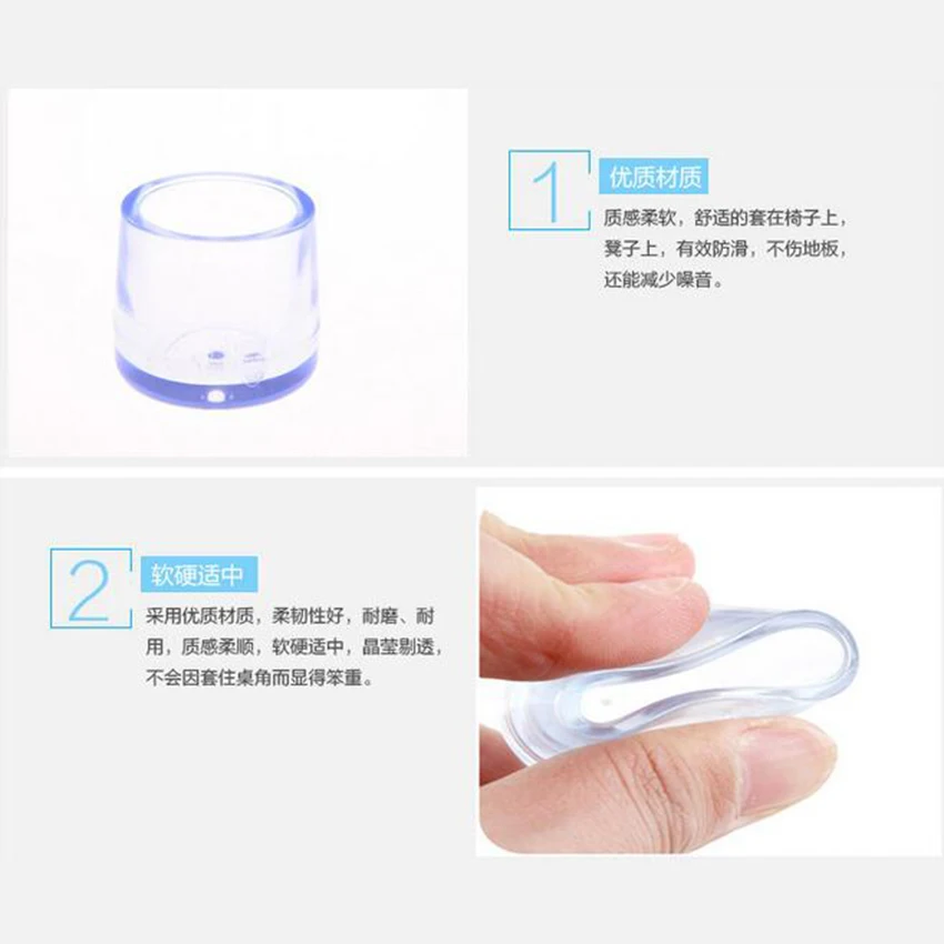 4x Clear Rubber Furniture Cap Table Chair Leg Floor Mat Cover Protector