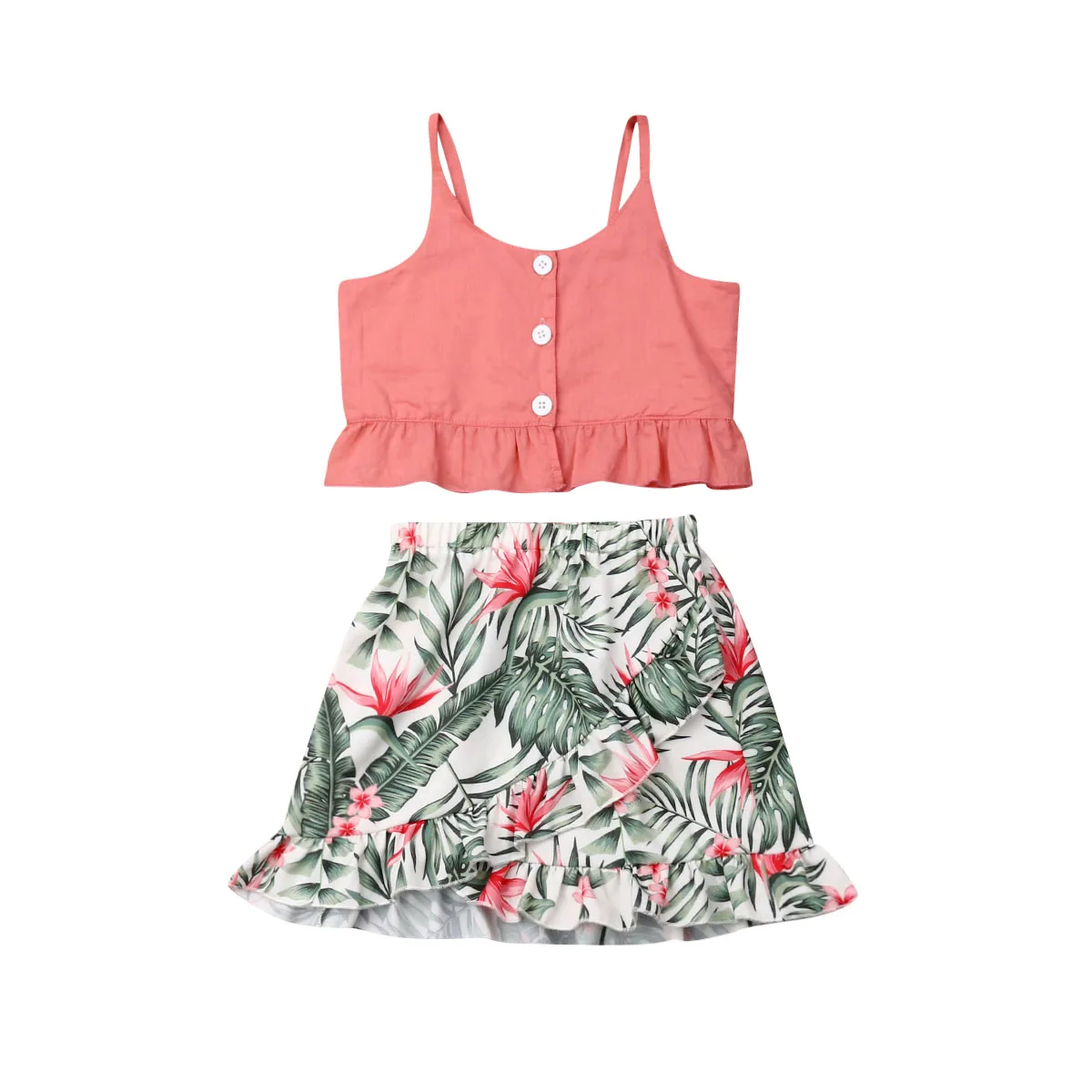 

2-7Y Summer Toddler Kids Baby Girl Tank Tops Ruffles Floral Skirt 2PCS Outfits Princess Girls Clothes Set