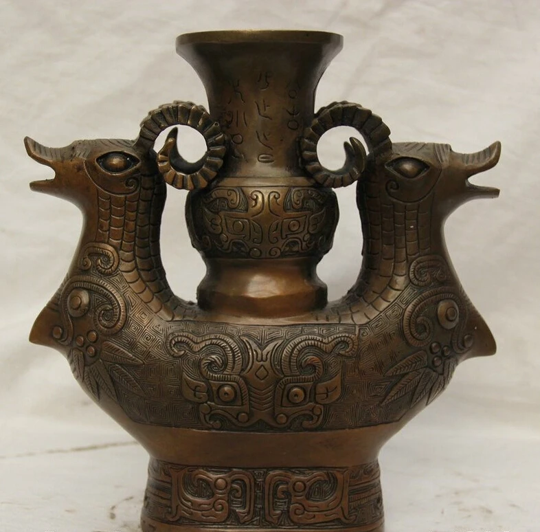 

150610 S1574 9" Old Chinese Copper Bronze Dynasty Palace Sheep Goat Beast Hand Zun Pot Statue discount 30% (C0324)