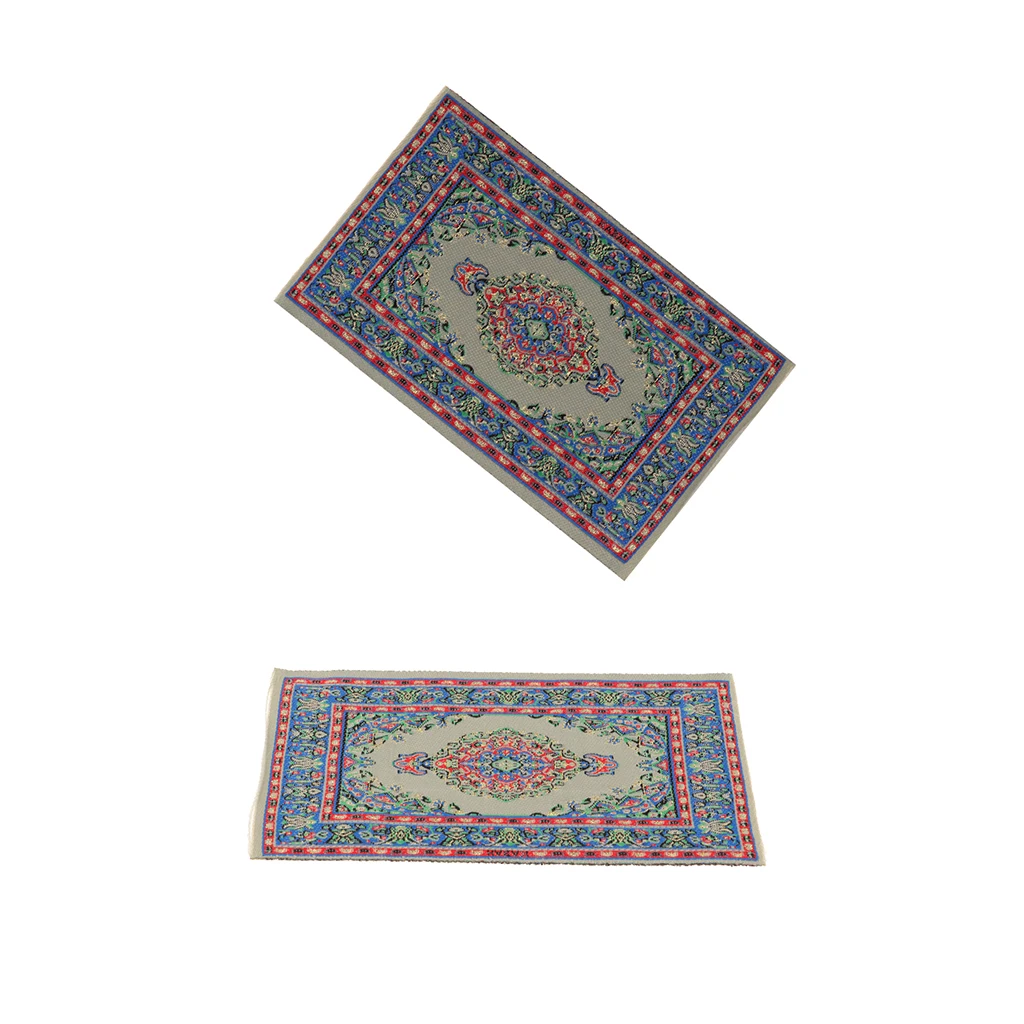 2pcs Turkish Style Carpet Area Rug for 1:12 Dolls House Any Rooms Door Decor Accessories Blue