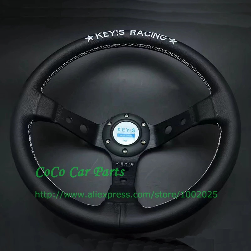 

Universal 350mm Racing Car Steering Wheel Sport Leather Steering Wheel Deep Dish