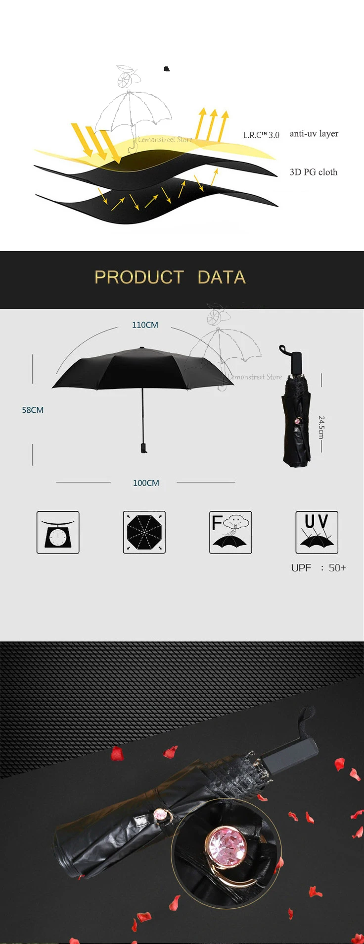 Творческий черное покрытие складной Зонты, дождь женские анти-УФ зонтик для женщин с рисунком "Подсолнух" зонтик солнцезащитный крем для путешествий и солнца