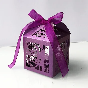 

Couple Design Luxury Lase Cut Deco Mariage Wedding Sweets Dragees Candy Cake Chocolate Gift Box with Ribbon Table Decorations
