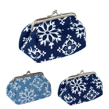 

New Ethnic Style Printed Handmade Cotton Women's Coin Purse Solid Color Clasp Closure Change Purse Coin Wallet Blue Dropshipping