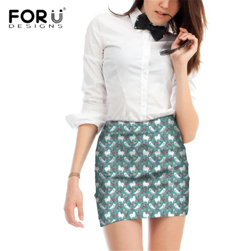 

FORUDESIGNS Cute Cartoon Puppy Women Skirts Ladies Samoyed Flower Printing Mini Bottom for Females Fashion Beach Pencil Skirts