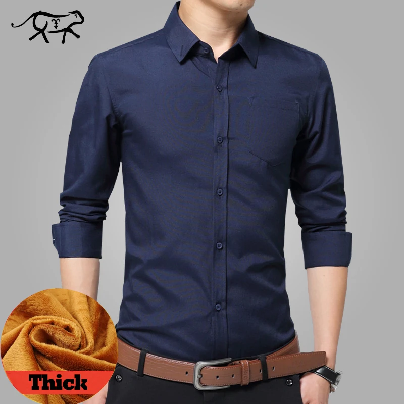 Brand Winter Shirts Men Warm Thick Mens Dress Shirt Casual Wool Formal ...