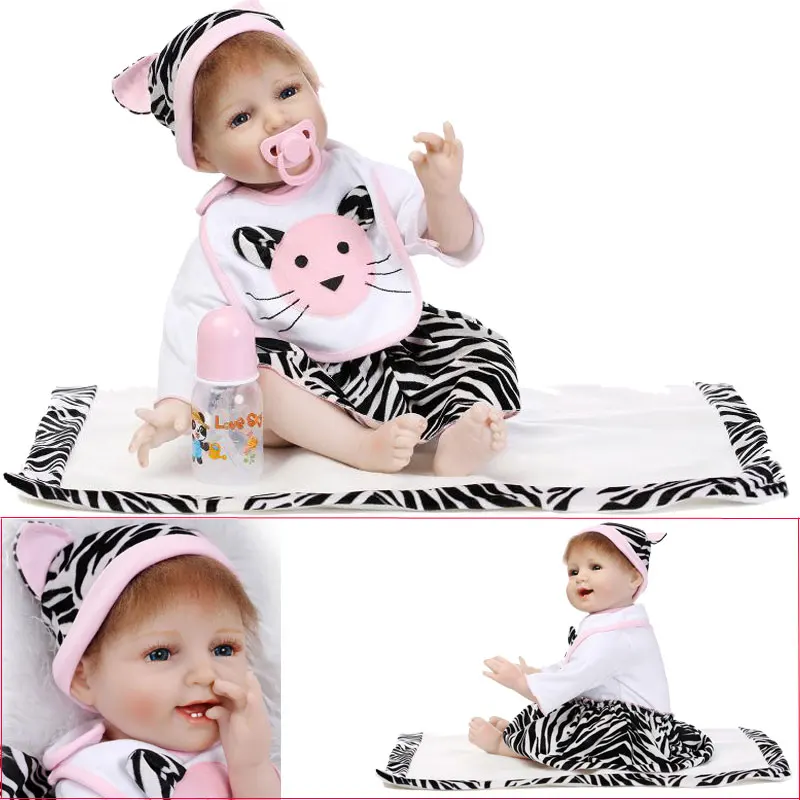 22inch Cat Cloth Silicone Reborn Doll Toys Lifelike Doll 55cm BeBe Reborn Toys Newborn Baby Toys Brinquedos For Girl Chirstmas