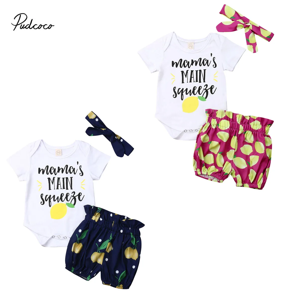 Newborn Baby Girls Short Sleeve Rompers Printed Bodysuit Headband Mesh Shorts US