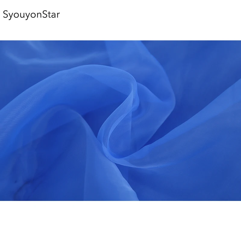 Голубая прозрачная сетчатая женская блузка с длинным рукавом souyonstar летняя