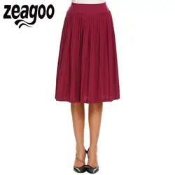 Zeagoo 2018 новые юбки Для женщин ретро Высокая Талия покрытием спереди Однотонная повседневная обувь Миди-юбки saia Повседневное вечерние юбка