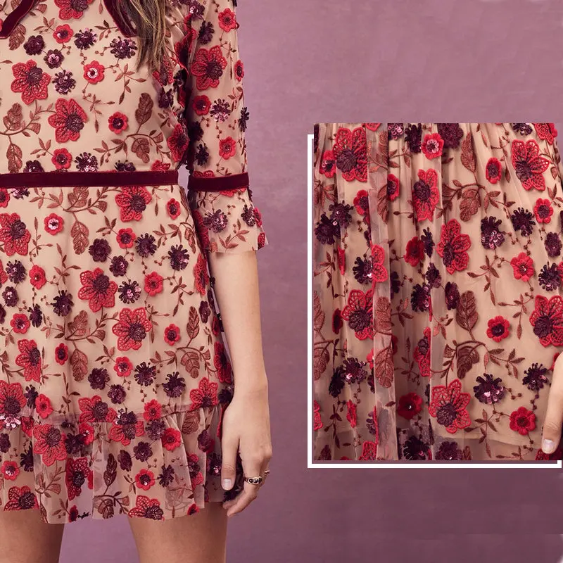 

3D beaded sequins embroidery lace tissu,african lace fabric 2018 high quality lace fabric for wedding dress DIY clothing sewing