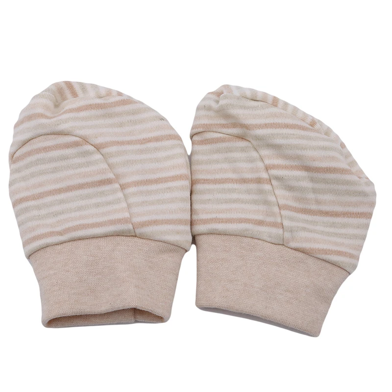 Детские Полосатые Перчатки с мультяшным рисунком, противоскользящие зимние теплые перчатки для новорожденных, защита лица, хлопковые перчатки против царапин