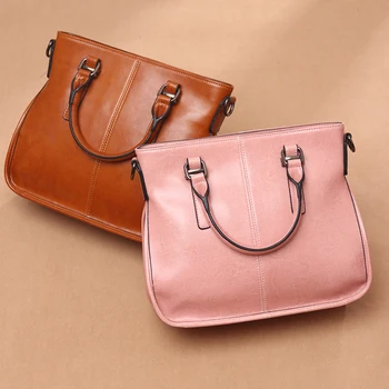 

2019 New Women bags Genuine Leather Ladies Vintage Boston handbags Big Shoulder Bags Messenger Bag