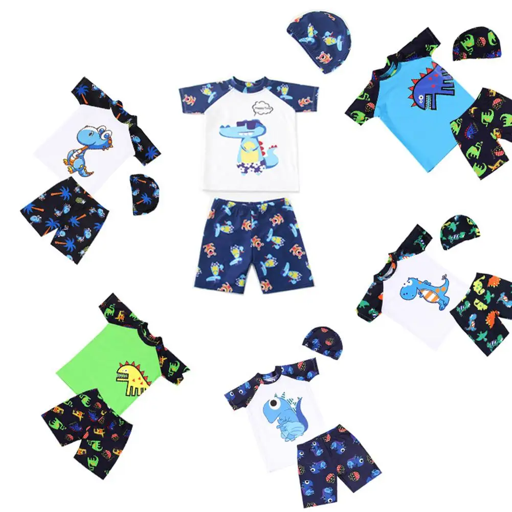

Dragonpad 3pcs/set Kids Boys Cartoon Printing Swimsuit Tops Shorts Hat for Swimming Swimwear Kids Swim Suits Beachwear