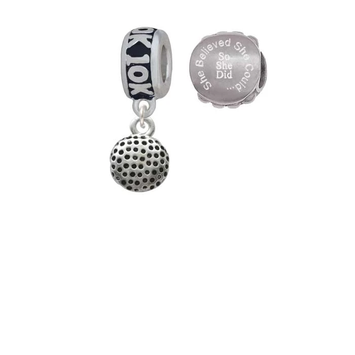 Golf Ball 10K Run She Believed She Could Charm Beads (Set of 2)