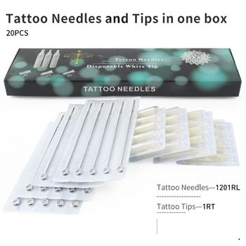 

(RL+RT) Tattoo Needles and White Tips Mixed 40PCS- Professional Tattoo Needle RL & Disposable Plastic Tattoo Tips RT With Box