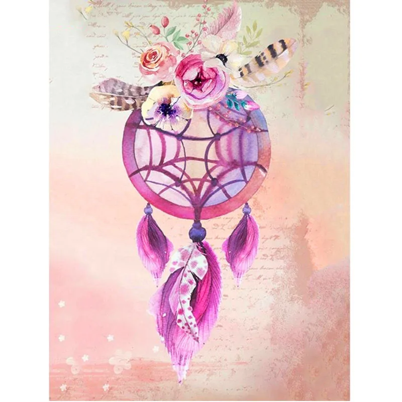 YUMEART DIY Diamond Embroidery Pink Flowers Picture Of Rhinestone Painting Dream Catcher Wall Stickers Creative Mosaic | Дом и сад