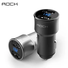 Автомобильное зарядное устройство ROCK H2 Dual USB, цифровой светодиодный дисплей, 5 В/3,4 А, быстрая зарядка, мониторинг напряжения, зарядное устройство для iPhone 6, 7, samsung, S8 Plus