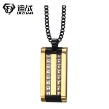 Moda Masculina Collar de Perro Etiqueta Colgante de Oro Rectángulo Geométrico Negro Acero Inoxidable 316L Collar Colgante De Joyería de Los Hombres Frescos