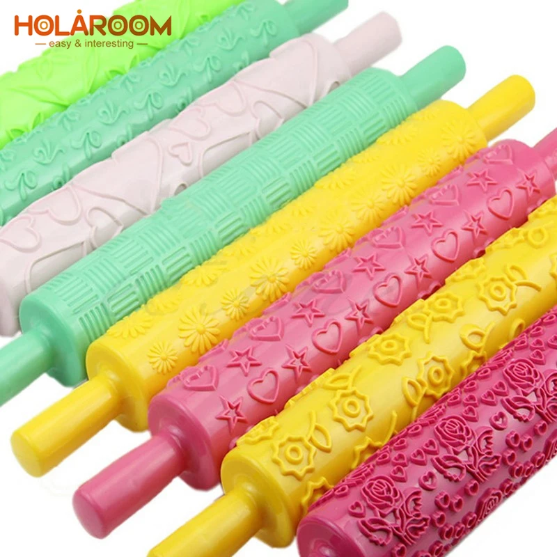 

Embossing Roller Cake Fondant Cookie Chocolate DIY Decoration Tools Non-stick Plastic Rolling Pins Kitchen Baking Accessory