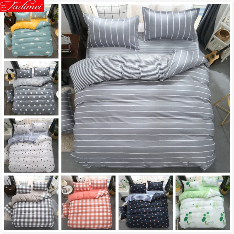 Grey Stripe Duvet Cover Bedding Set Adult Couple Double Big Size