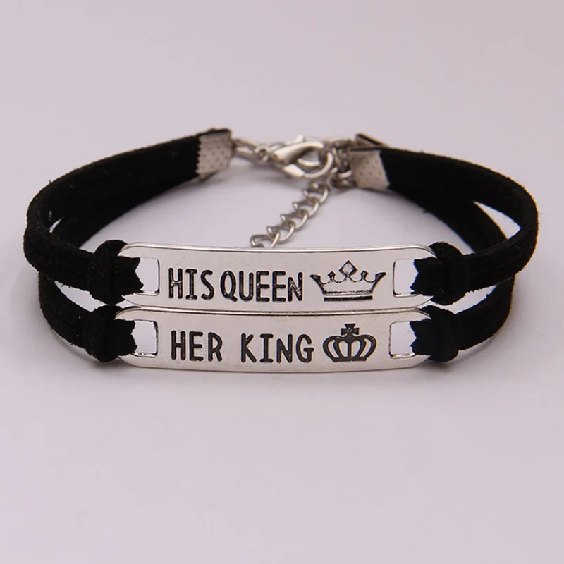 2Pcs Matching Set His Queen Her King Alloy Couple Bracelet Jewelry Gift LXH