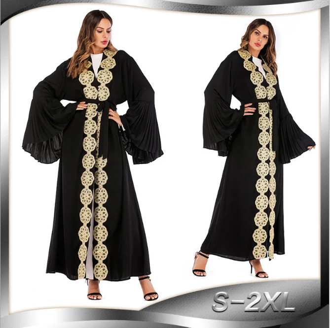 Muslim Embroidery Abaya UAE Maxi Dress Cardigan Tunic Long