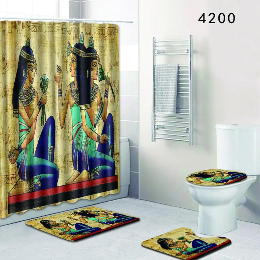 

Bathroom Shower Curtain Floor Mat Toilet Seat 8 types Mat Foot Mat 180cm x 180cm 4pcs Landscape prints Set