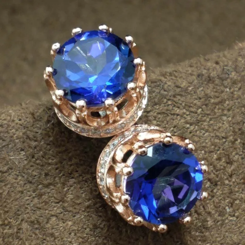 

FLZB,925 Silver Earring with Natural Round 7.0mm Topaz Gemstone Tanzanite Color Fine Unique Earring Elegant Fashion Jewelry