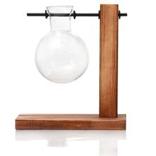 Hydroponic завод дисплей круглая объемная ваза в деревянные цветочные горшки завод стеклянный контейнер с деревянной подставкой офиса и дома рабочего стола Декор