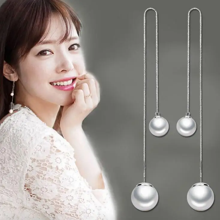 

2017 new arrival fashion double shell pearl 925 sterling silver female ladies`long stud earrings jewelry wholesale gift