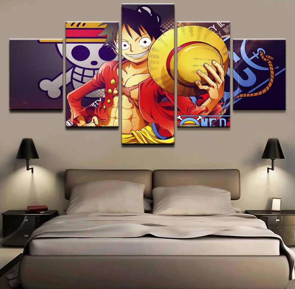 5 Pieces Canvas Painting One Piece Monkey D. Luffy Modular Artwork