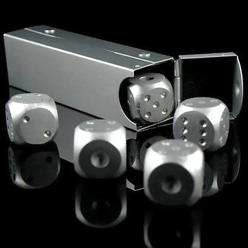 

Aluminium Alloy Poker 5 pcs Silver Color Solid Dominoes Metal Dice Game Portable Dice Poker Party
