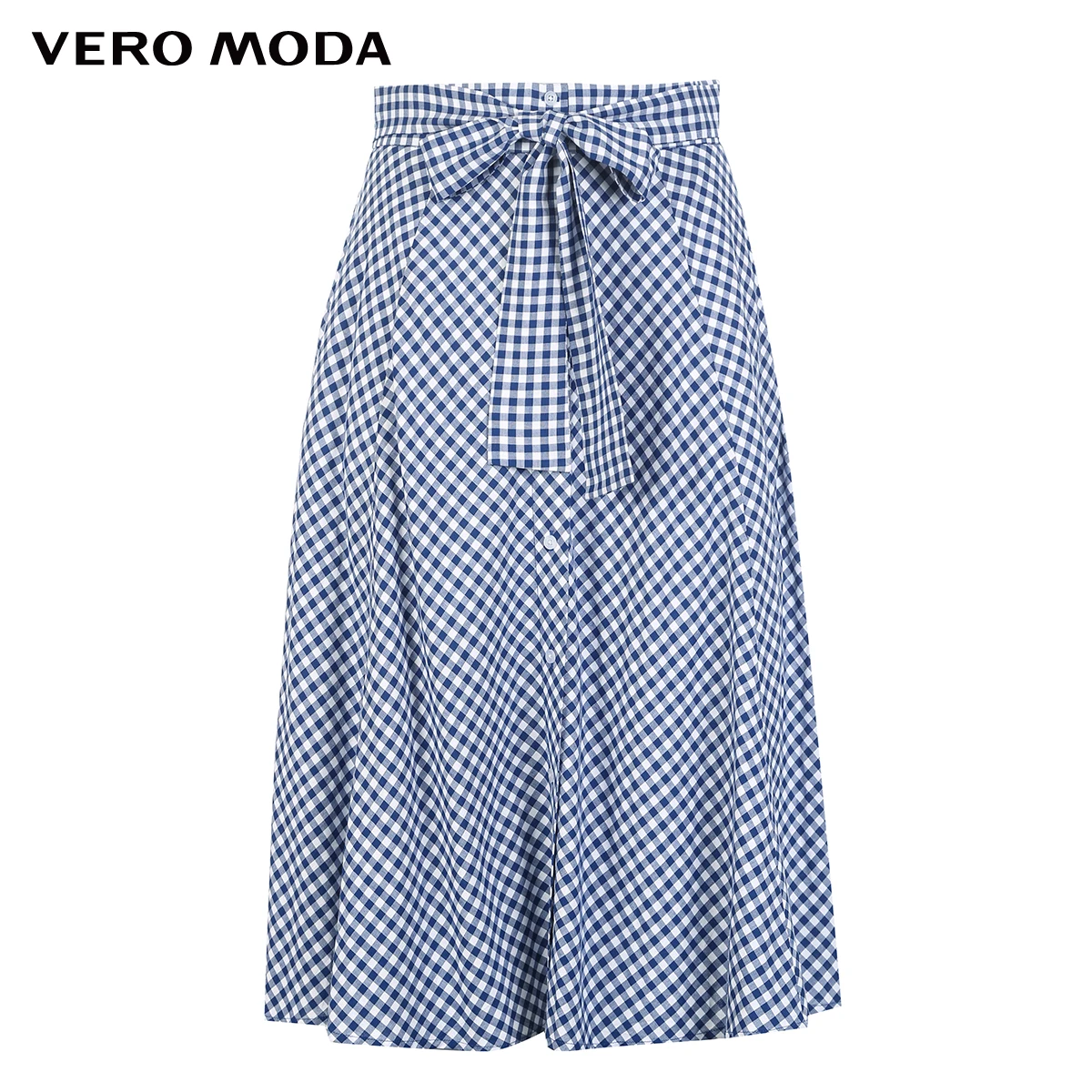 Vero Moda Новая женская клетчатая юбка со средним швом, декоративной пуговицей на шнуровке | 318316514