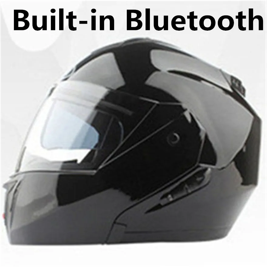 

Gloss black Built-in Bluetooth Motorcycle Helmet Flip Up Helmets Capacete Duas Vizeira BT Casque Moto Casco DOT certificate