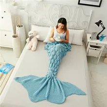 Mermaid Tail Blanket Yarn Knitted Handmade Crochet Mermaid Blanket Kids Throw Bed Wrap Super Soft Sleeping Bed 1PCS/Lot winter sleeping bag bed throw wrap mermaid blanket