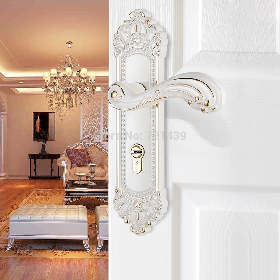  Europen Fashion Ivory Gold&Black Antique Bronze Solid Wood Panel Handle Lock Amber White Bedroom Bo - 32953636886