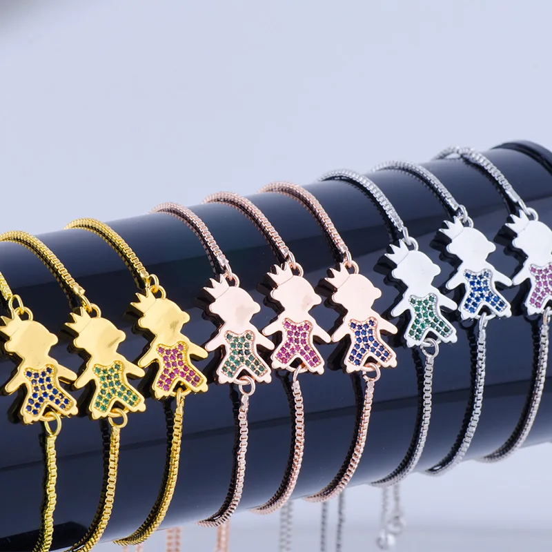 Lovely 100 Copper Inlaid Multicolor Zircon Boy Girl Kids Figure Charm Bracelet for Women Trendy